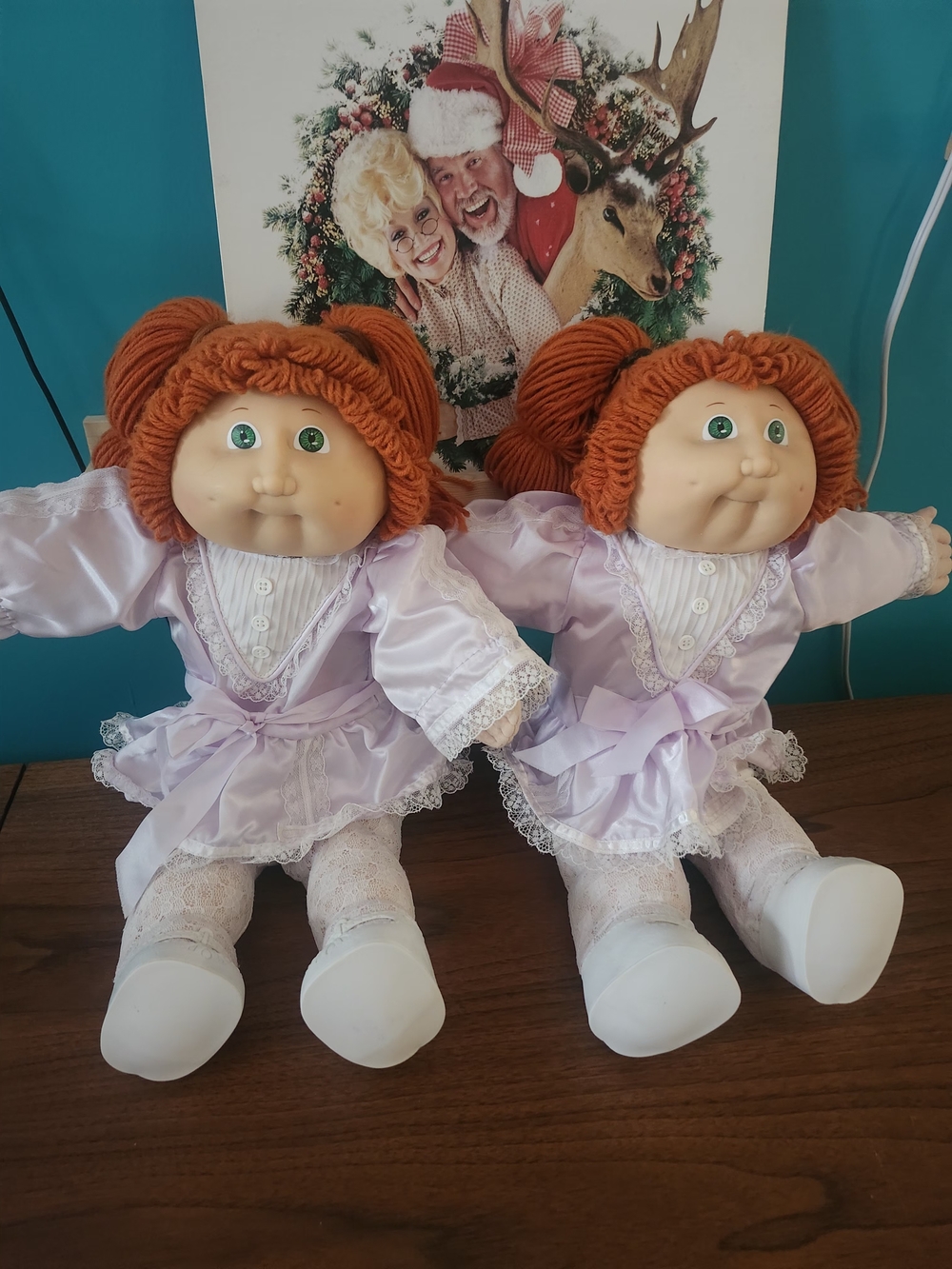 Cabbage Patch Kids Twin Dolls in Lavender Dresses with Red Hair